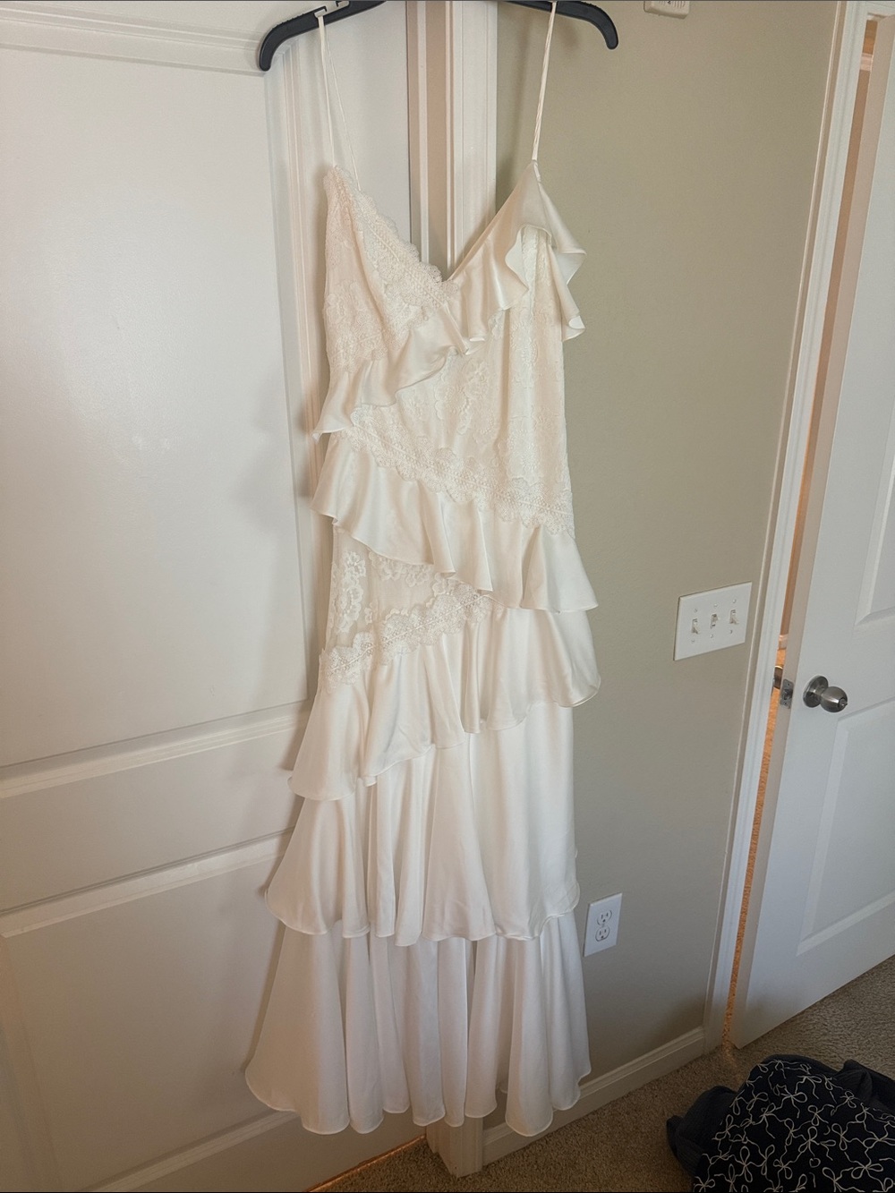 BHLDN Ivory Ruffle Maxi Slip Dress
